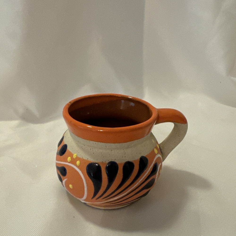 Mexican Clay Coffee Mug Jarrito De‎ Barro Artesanal Pottery Folk Art Cup
